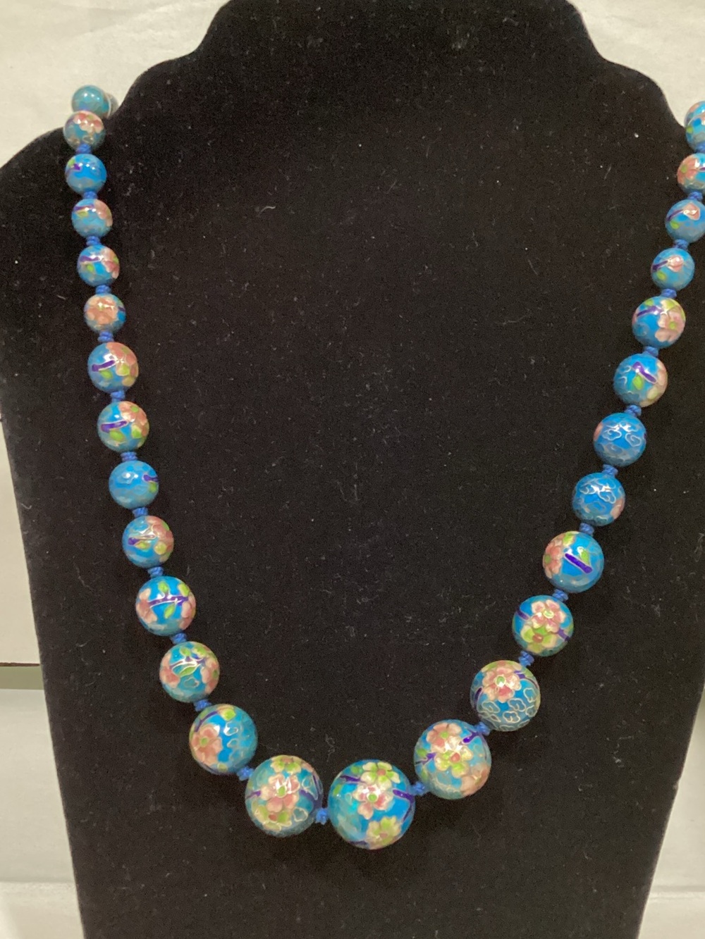Blue Floral Cloisonné Bead Necklace - Women's Jewelry